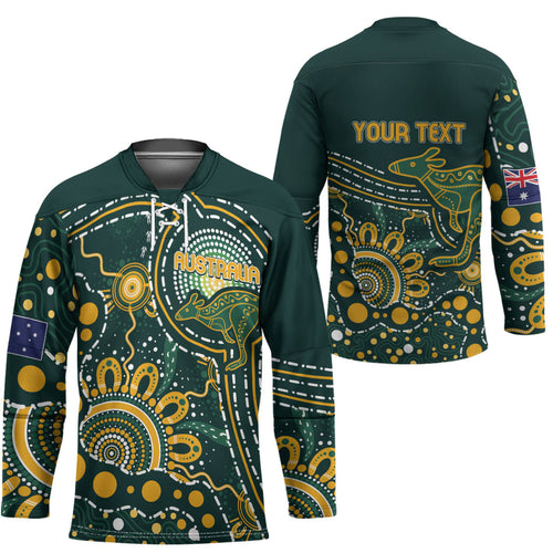 Australia Kangaroos Custom Indigenous Personalised Hockey Jersey Aboriginal Arts - Rising Sun