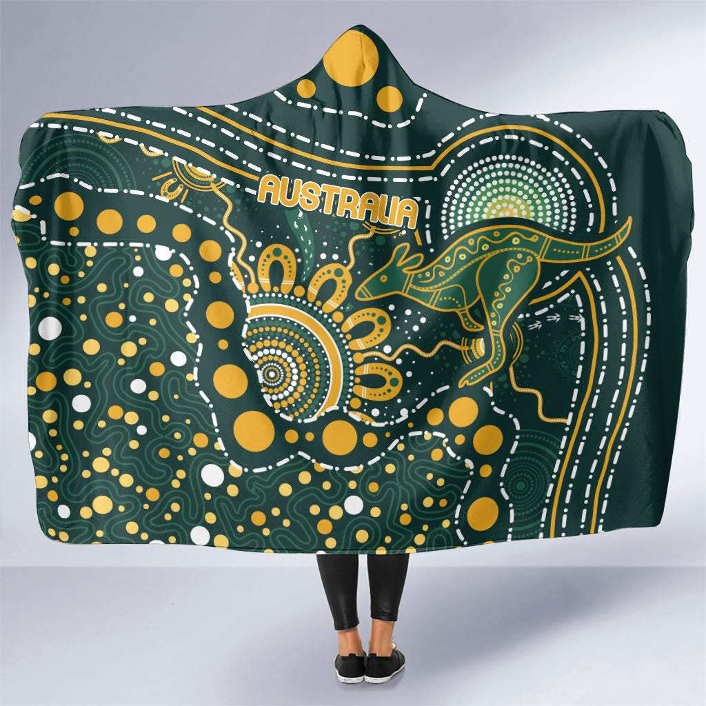 Australia Kangaroos Indigenous Hooded Blanket Aboriginal Arts - Rising Sun