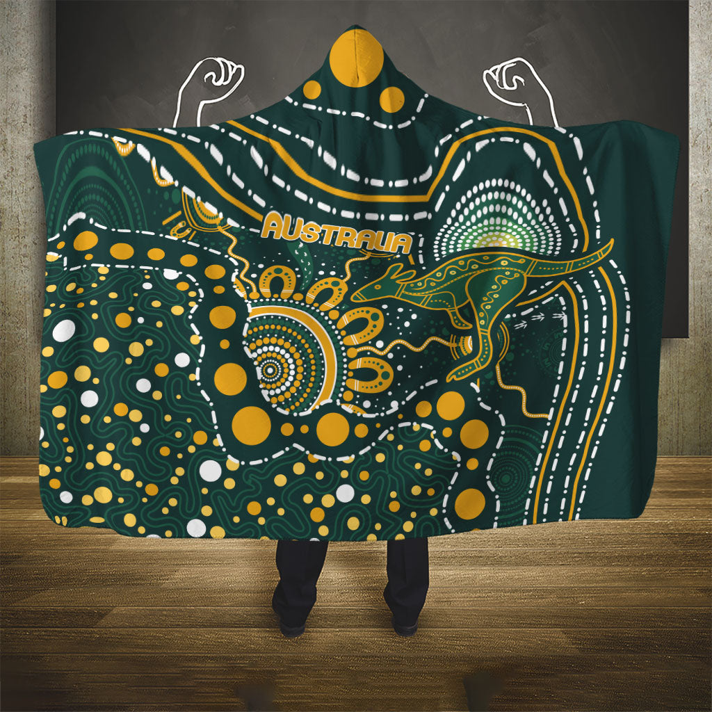 Australia Kangaroos Indigenous Hooded Blanket Aboriginal Arts - Rising Sun