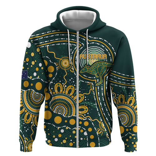 Australia Kangaroos Custom Indigenous Personalised Hoodie Aboriginal Arts - Rising Sun