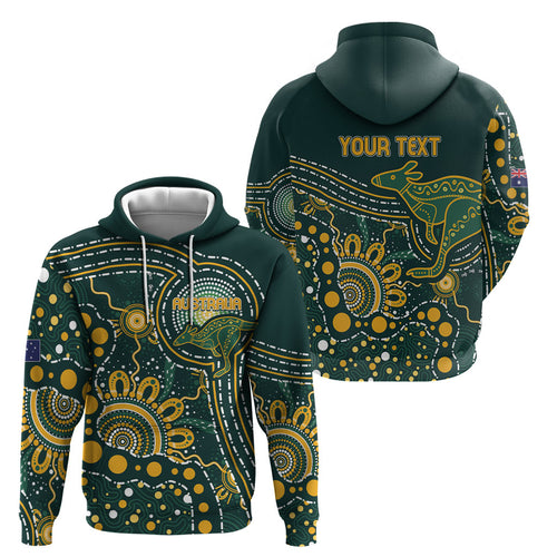 Australia Kangaroos Custom Indigenous Personalised Hoodie Aboriginal Arts - Rising Sun