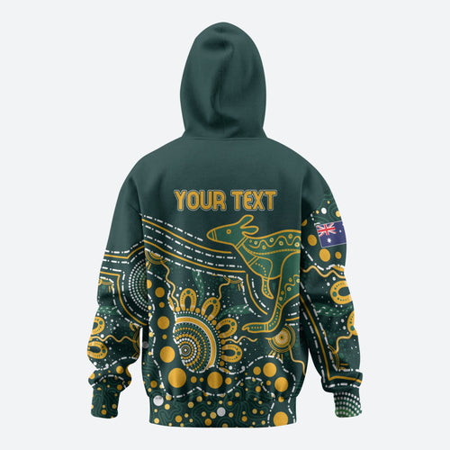 Australia Kangaroos Custom Indigenous Personalised Hoodie Aboriginal Arts - Rising Sun