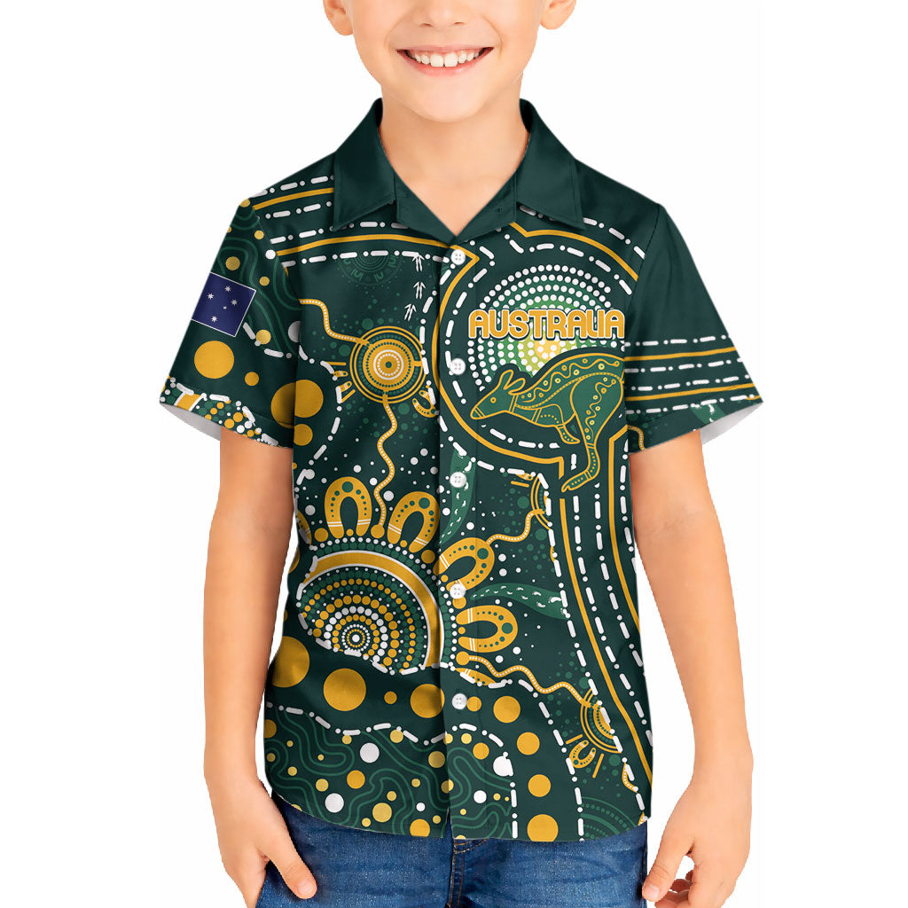 Australia Kangaroos Custom Indigenous Personalised Kid Hawaiian Shirt Aboriginal Arts - Rising Sun