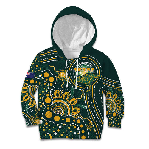 Australia Kangaroos Custom Indigenous Personalised Kid Hoodie Aboriginal Arts - Rising Sun