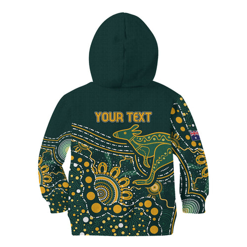 Australia Kangaroos Custom Indigenous Personalised Kid Hoodie Aboriginal Arts - Rising Sun