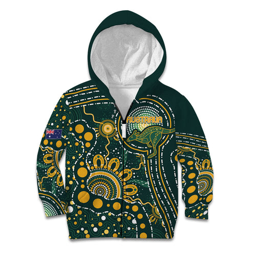 Australia Kangaroos Custom Indigenous Personalised Kid Hoodie Aboriginal Arts - Rising Sun