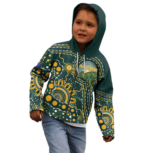 Australia Kangaroos Custom Indigenous Personalised Kid Hoodie Aboriginal Arts - Rising Sun