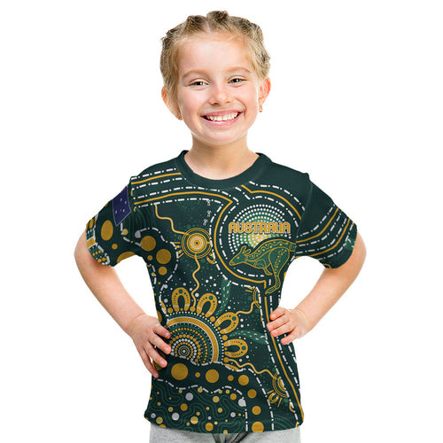 Australia Kangaroos Custom Indigenous Personalised Kid T Shirt Aboriginal Arts - Rising Sun