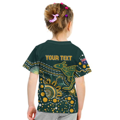 Australia Kangaroos Custom Indigenous Personalised Kid T Shirt Aboriginal Arts - Rising Sun