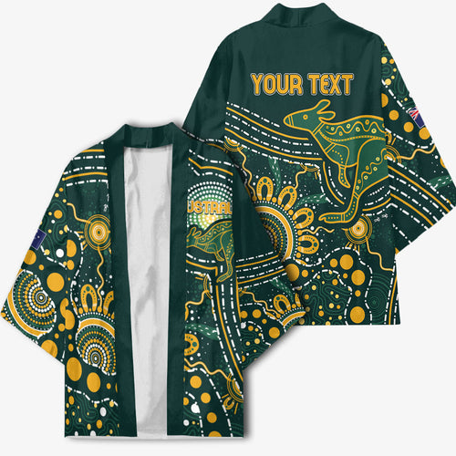 Australia Kangaroos Custom Indigenous Personalised Kimono Aboriginal Arts - Rising Sun