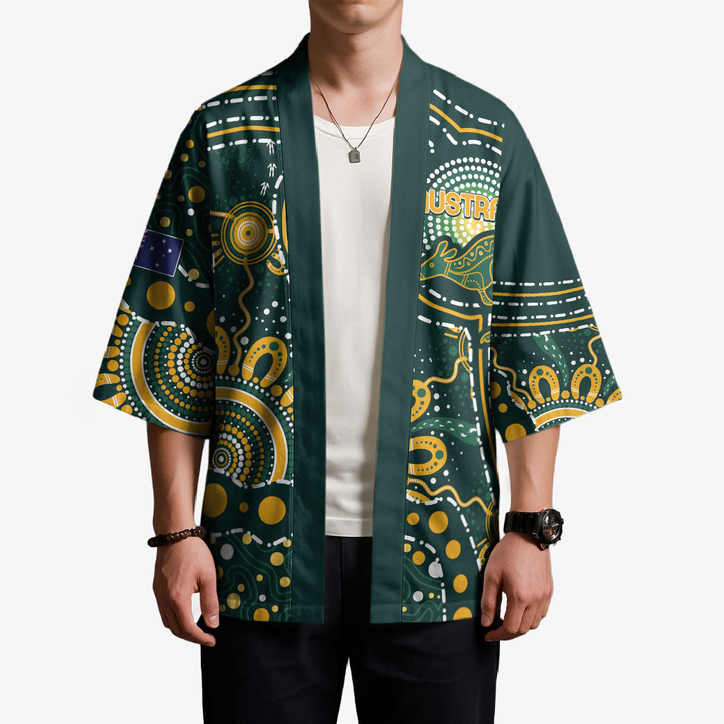 Australia Kangaroos Custom Indigenous Personalised Kimono Aboriginal Arts - Rising Sun