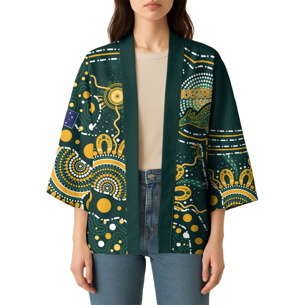 Australia Kangaroos Custom Indigenous Personalised Kimono Aboriginal Arts - Rising Sun