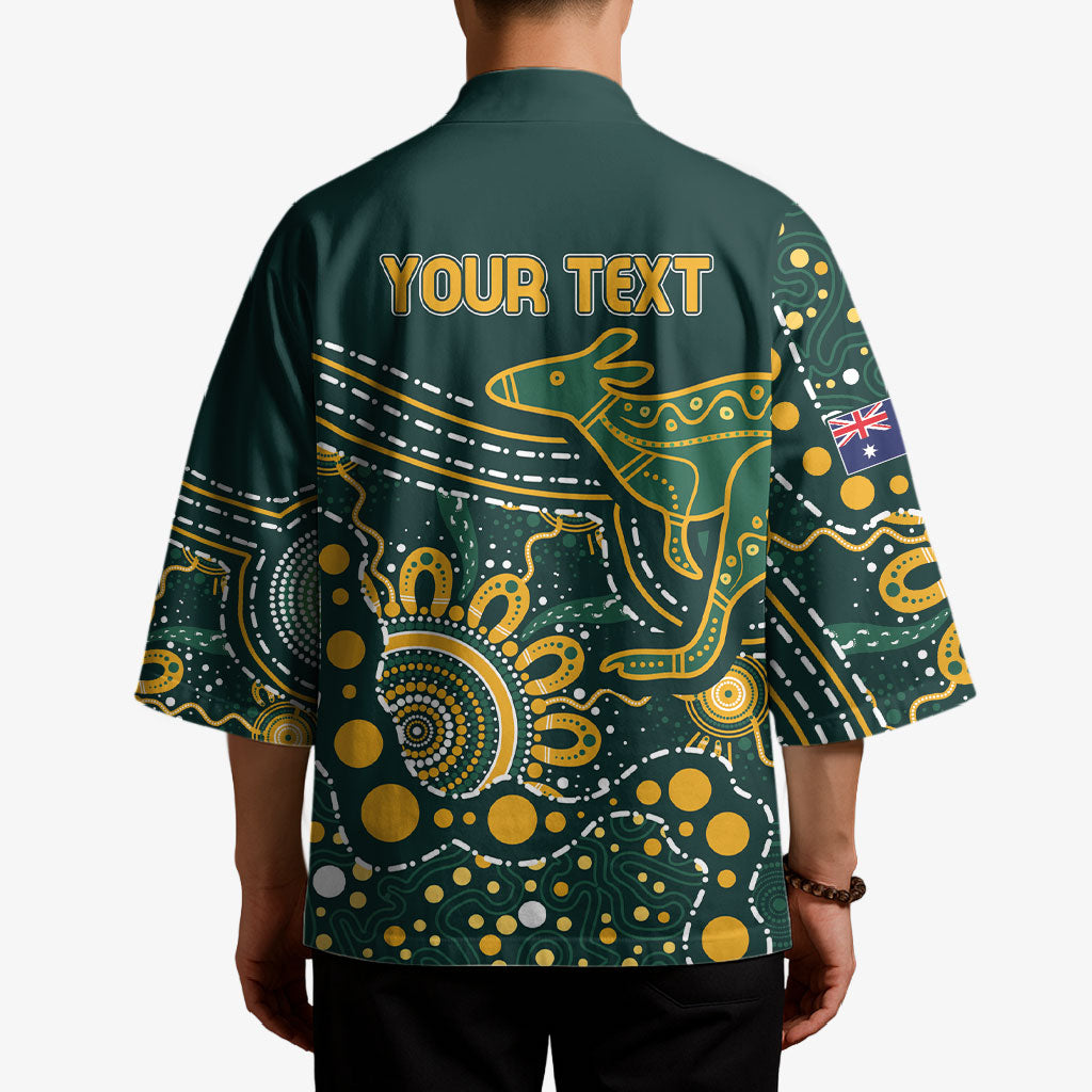 Australia Kangaroos Custom Indigenous Personalised Kimono Aboriginal Arts - Rising Sun