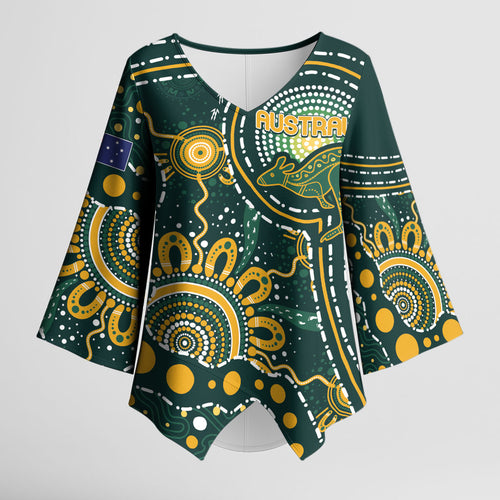 Australia Kangaroos Custom Indigenous Personalised Kimono Sleeve Blouse Aboriginal Arts - Rising Sun