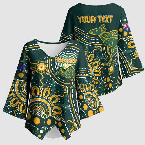 Australia Kangaroos Custom Indigenous Personalised Kimono Sleeve Blouse Aboriginal Arts - Rising Sun