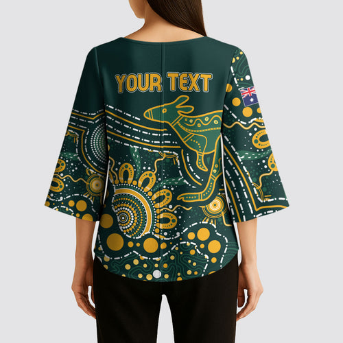 Australia Kangaroos Custom Indigenous Personalised Kimono Sleeve Blouse Aboriginal Arts - Rising Sun