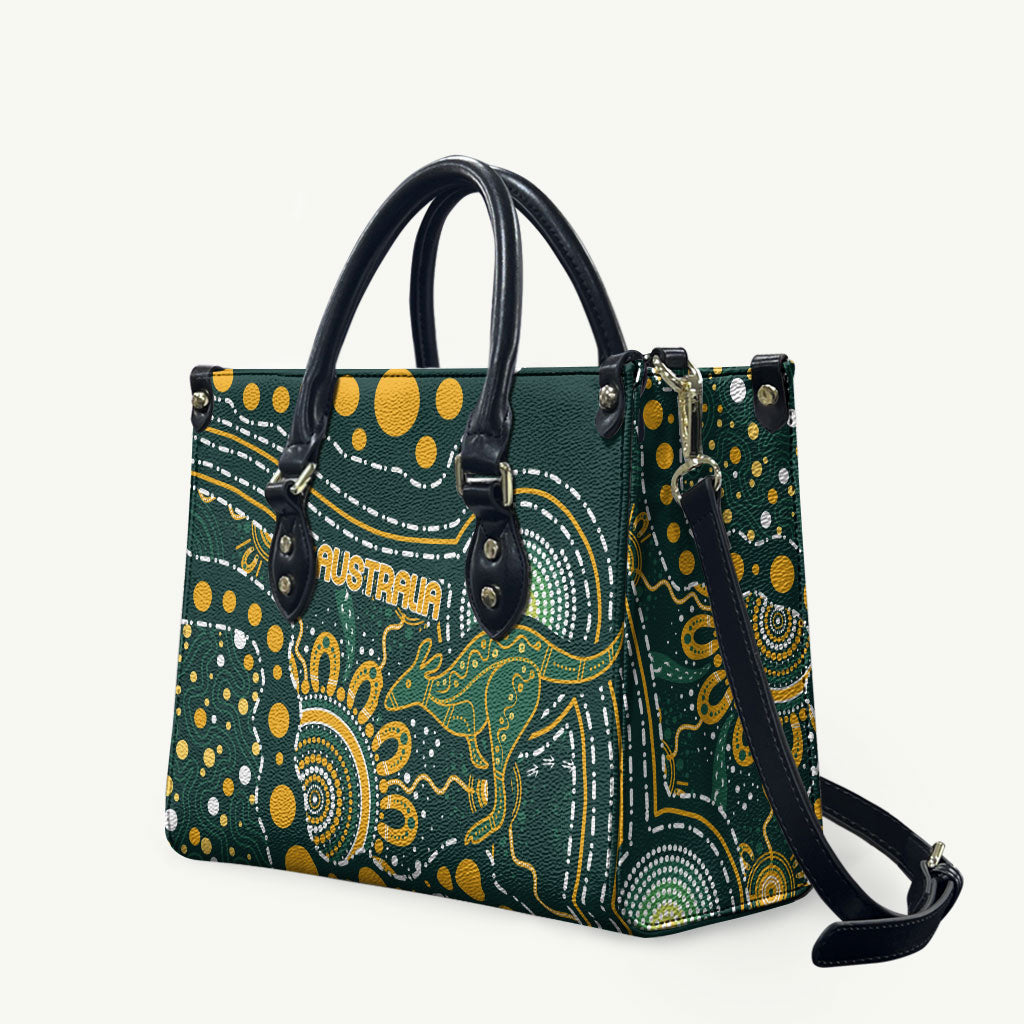 Australia Kangaroos Indigenous Leather Bag Aboriginal Arts - Rising Sun