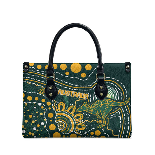 Australia Kangaroos Indigenous Leather Bag Aboriginal Arts - Rising Sun