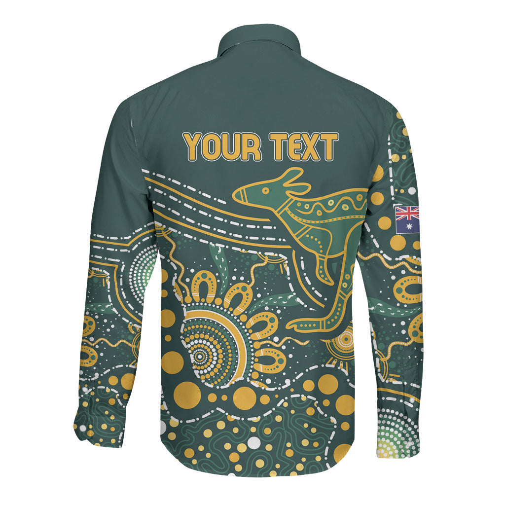 Australia Kangaroos Custom Indigenous Personalised Long Sleeve Button Shirt Aboriginal Arts - Rising Sun