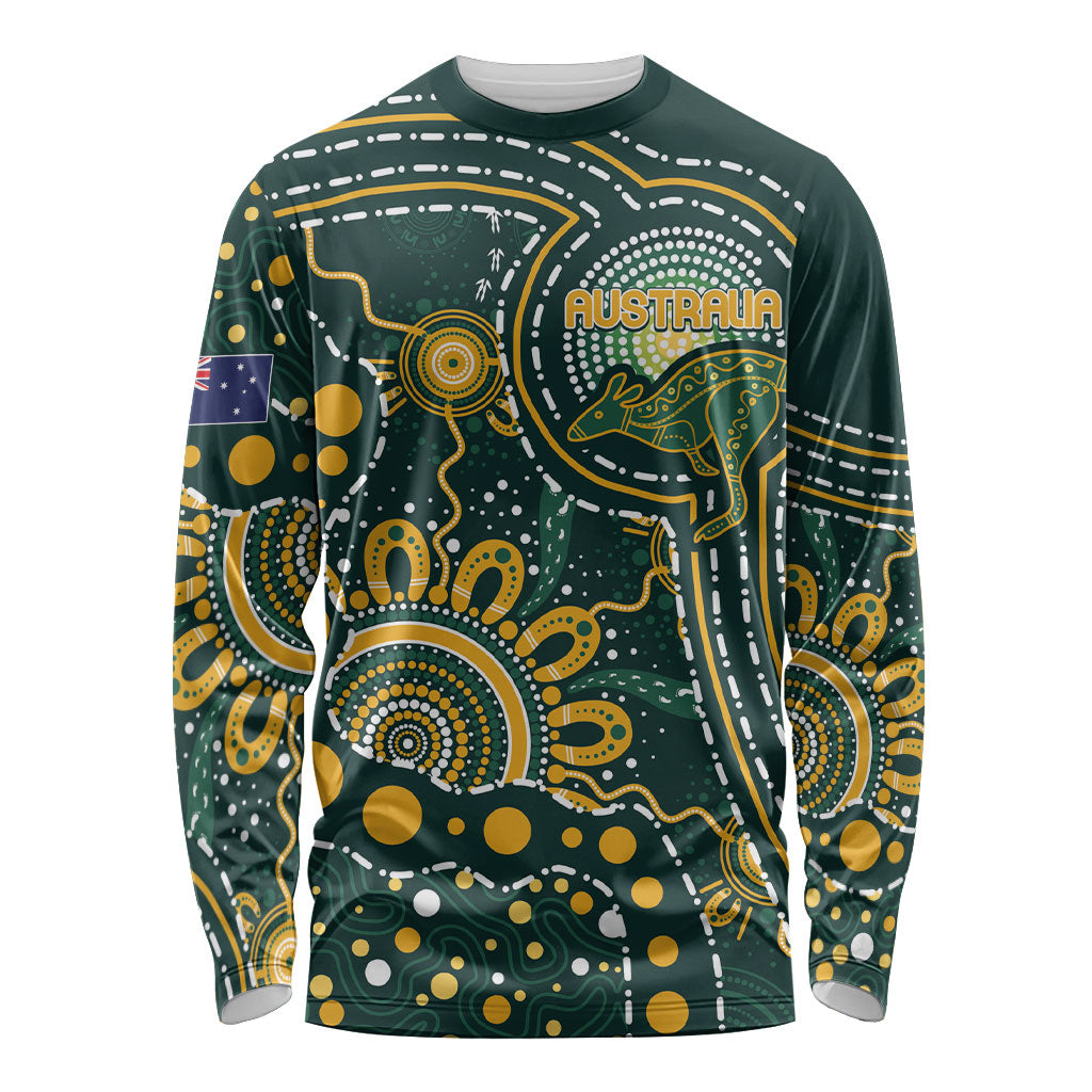 Australia Kangaroos Custom Indigenous Personalised Long Sleeve Shirt Aboriginal Arts - Rising Sun