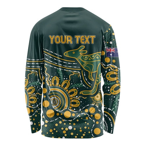 Australia Kangaroos Custom Indigenous Personalised Long Sleeve Shirt Aboriginal Arts - Rising Sun