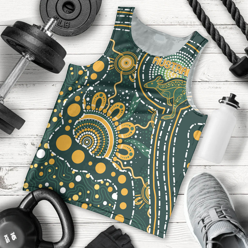 Australia Kangaroos Custom Indigenous Personalised Men Tank Top Aboriginal Arts - Rising Sun
