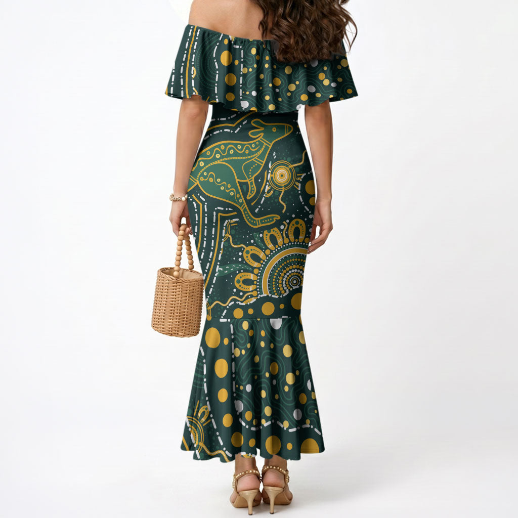 Australia Kangaroos Custom Indigenous Personalised Mermaid Dress Aboriginal Arts - Rising Sun