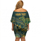 Australia Kangaroos Custom Indigenous Personalised Off Shoulder Short Dress Aboriginal Arts - Rising Sun