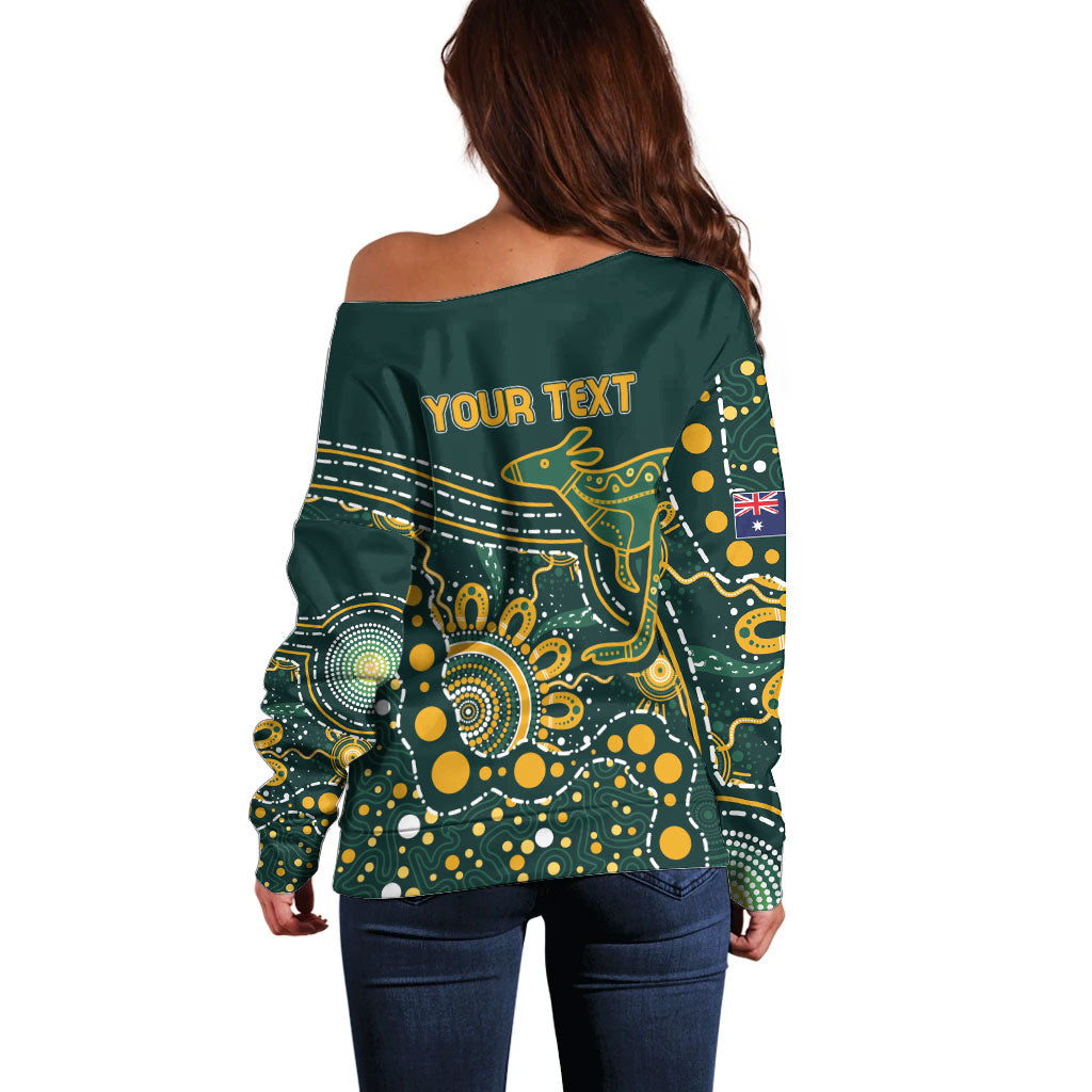 Australia Kangaroos Custom Indigenous Personalised Off Shoulder Sweater Aboriginal Arts - Rising Sun