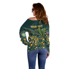 Australia Kangaroos Custom Indigenous Personalised Off Shoulder Sweater Aboriginal Arts - Rising Sun