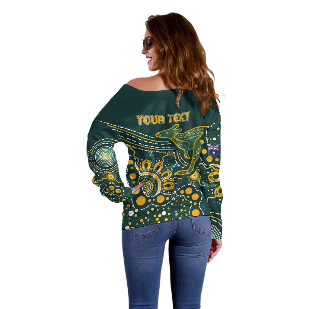 Australia Kangaroos Custom Indigenous Personalised Off Shoulder Sweater Aboriginal Arts - Rising Sun