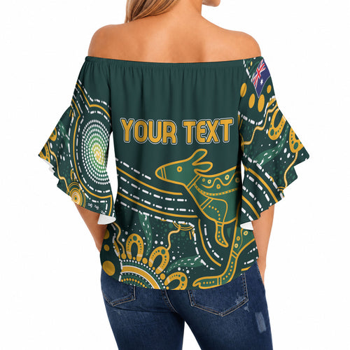 Australia Kangaroos Custom Indigenous Personalised Off Shoulder Wrap Waist Top Aboriginal Arts - Rising Sun