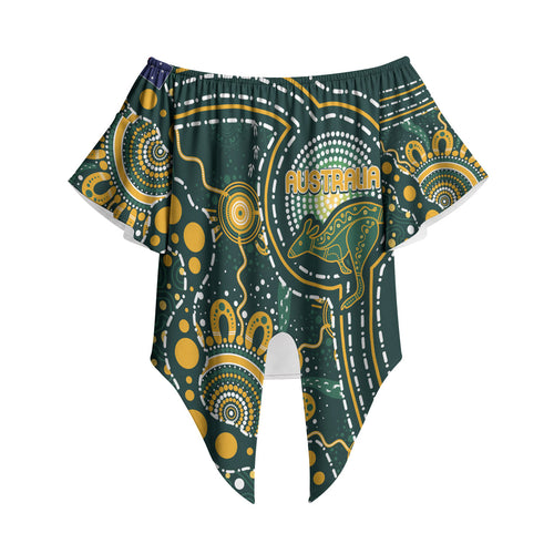 Australia Kangaroos Custom Indigenous Personalised Off Shoulder Wrap Waist Top Aboriginal Arts - Rising Sun