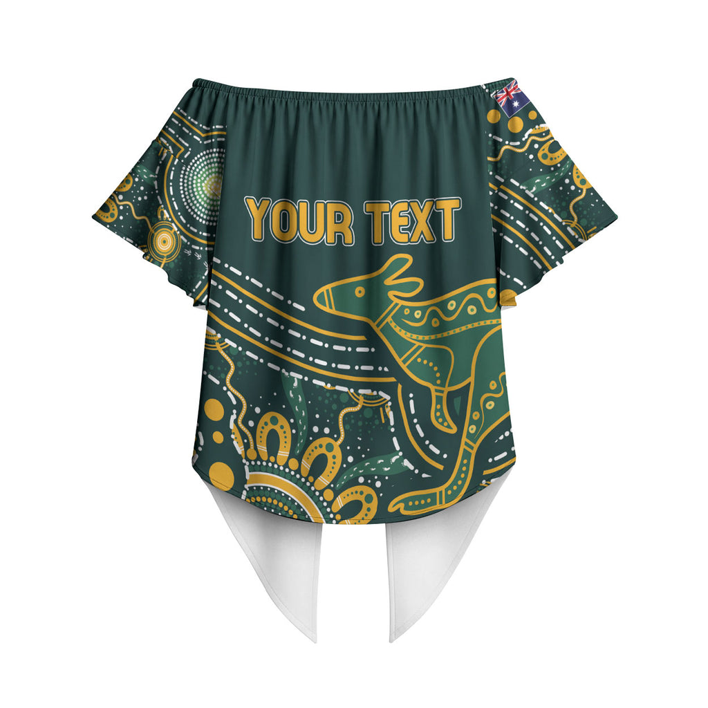 Australia Kangaroos Custom Indigenous Personalised Off Shoulder Wrap Waist Top Aboriginal Arts - Rising Sun