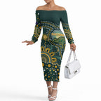 Australia Kangaroos Custom Indigenous Personalised Off The Shoulder Long Sleeve Dress Aboriginal Arts - Rising Sun