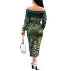 Australia Kangaroos Custom Indigenous Personalised Off The Shoulder Long Sleeve Dress Aboriginal Arts - Rising Sun