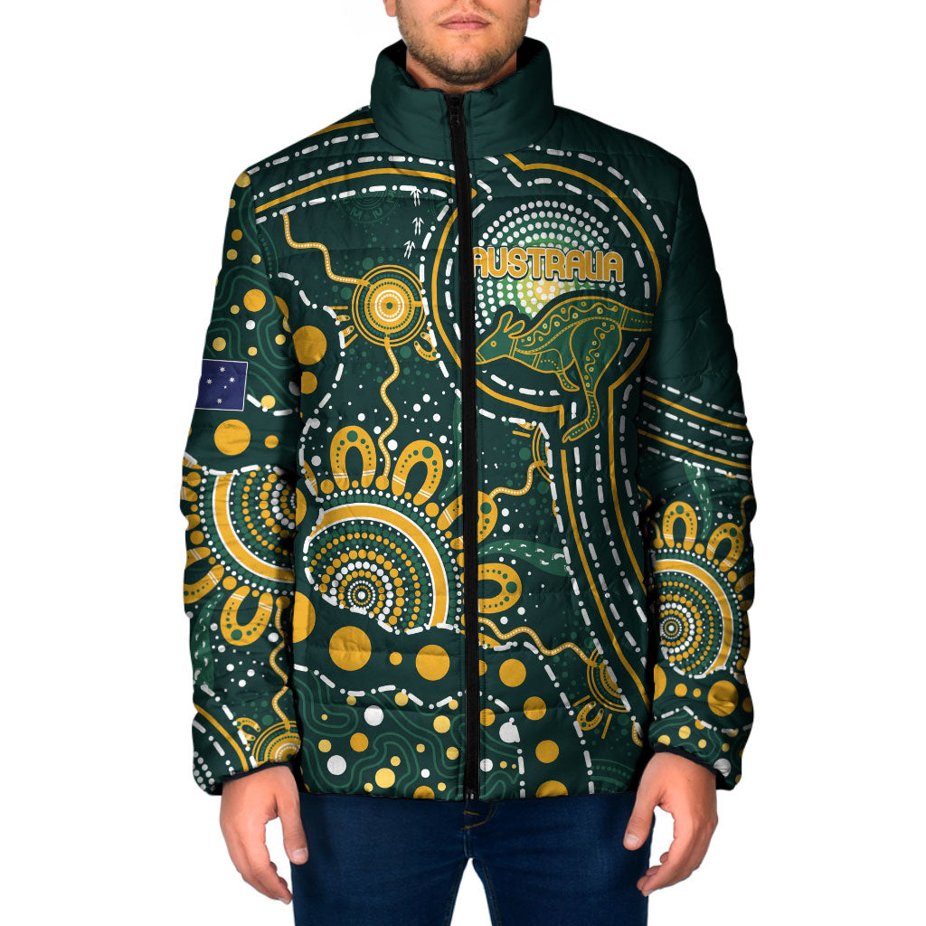 Australia Kangaroos Custom Indigenous Personalised Padded Jacket Aboriginal Arts - Rising Sun