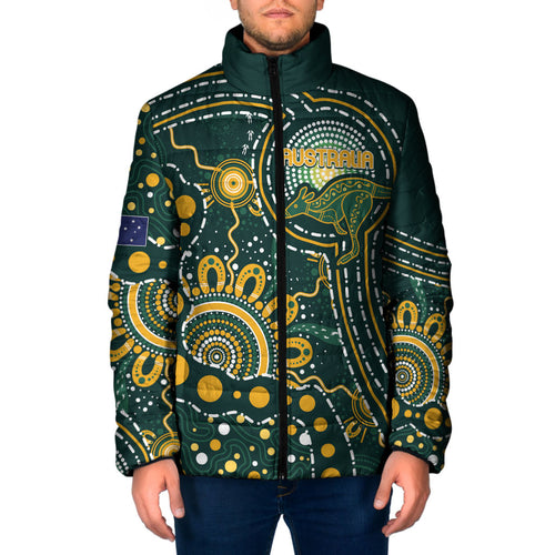 Australia Kangaroos Custom Indigenous Personalised Padded Jacket Aboriginal Arts - Rising Sun