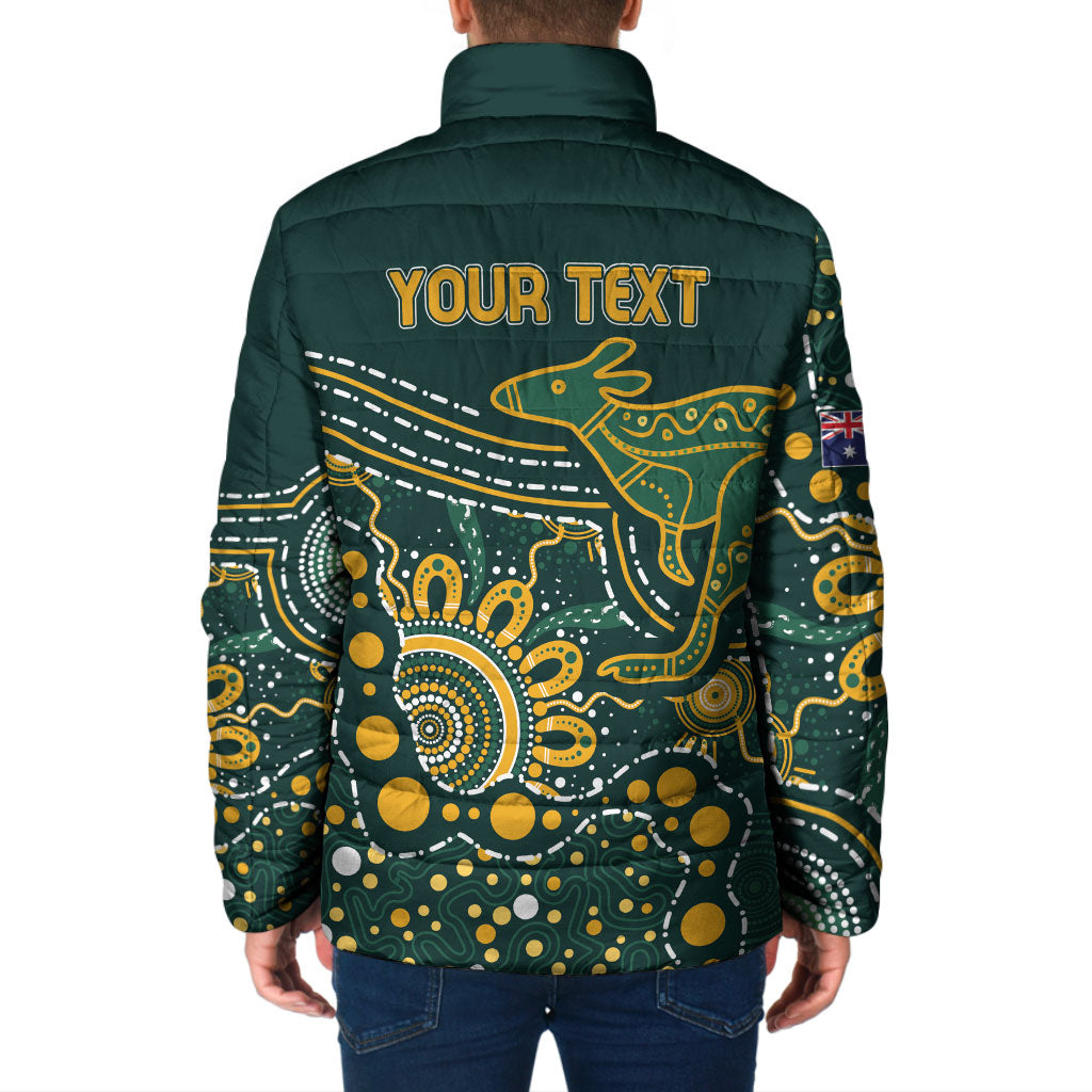 Australia Kangaroos Custom Indigenous Personalised Padded Jacket Aboriginal Arts - Rising Sun