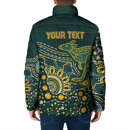 Australia Kangaroos Custom Indigenous Personalised Padded Jacket Aboriginal Arts - Rising Sun