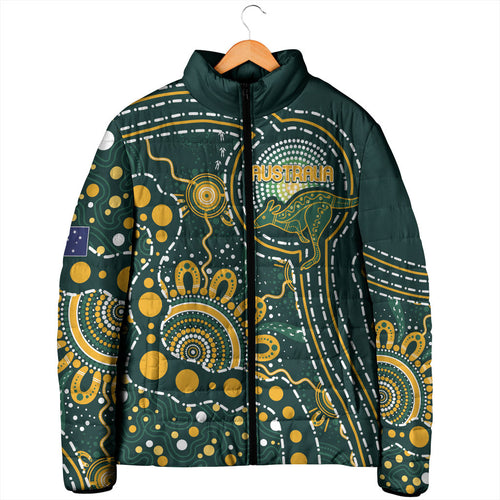 Australia Kangaroos Custom Indigenous Personalised Padded Jacket Aboriginal Arts - Rising Sun