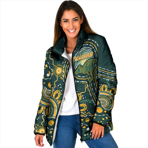Australia Kangaroos Custom Indigenous Personalised Padded Jacket Aboriginal Arts - Rising Sun