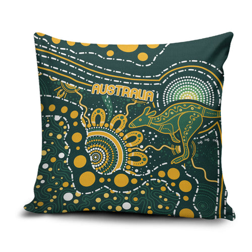 Australia Kangaroos Indigenous Pillow Cover Aboriginal Arts - Rising Sun