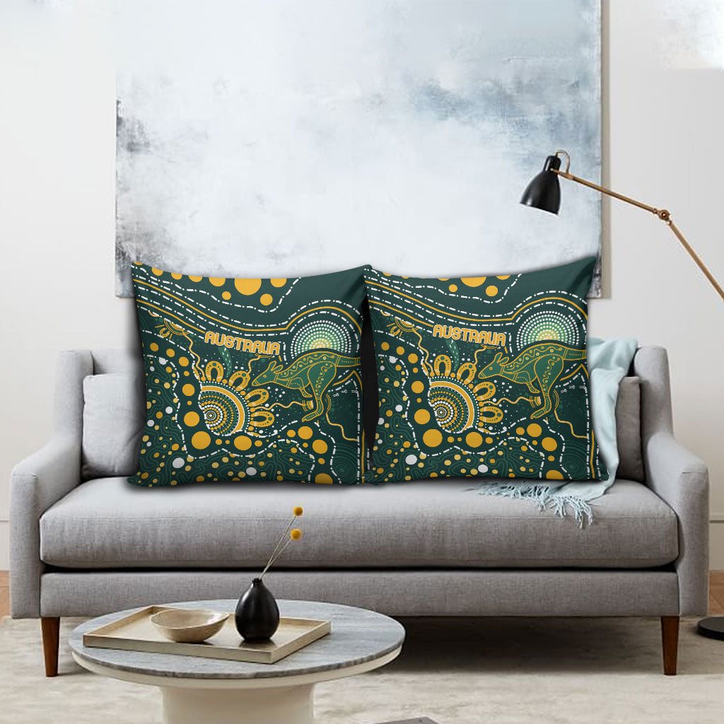 Australia Kangaroos Indigenous Pillow Cover Aboriginal Arts - Rising Sun