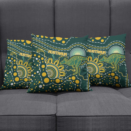 Australia Kangaroos Indigenous Pillow Cover Aboriginal Arts - Rising Sun