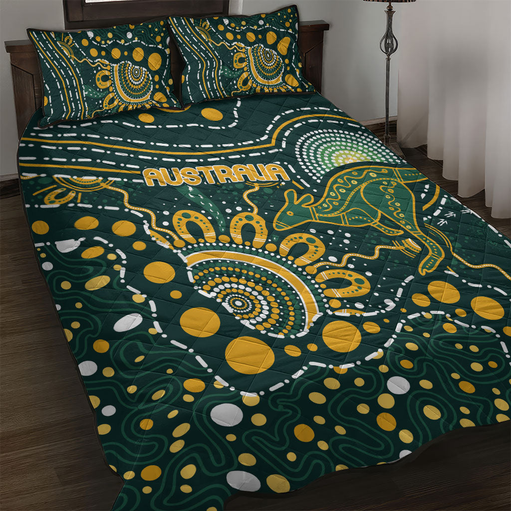 Australia Kangaroos Indigenous Quilt Bed Set Aboriginal Arts - Rising Sun