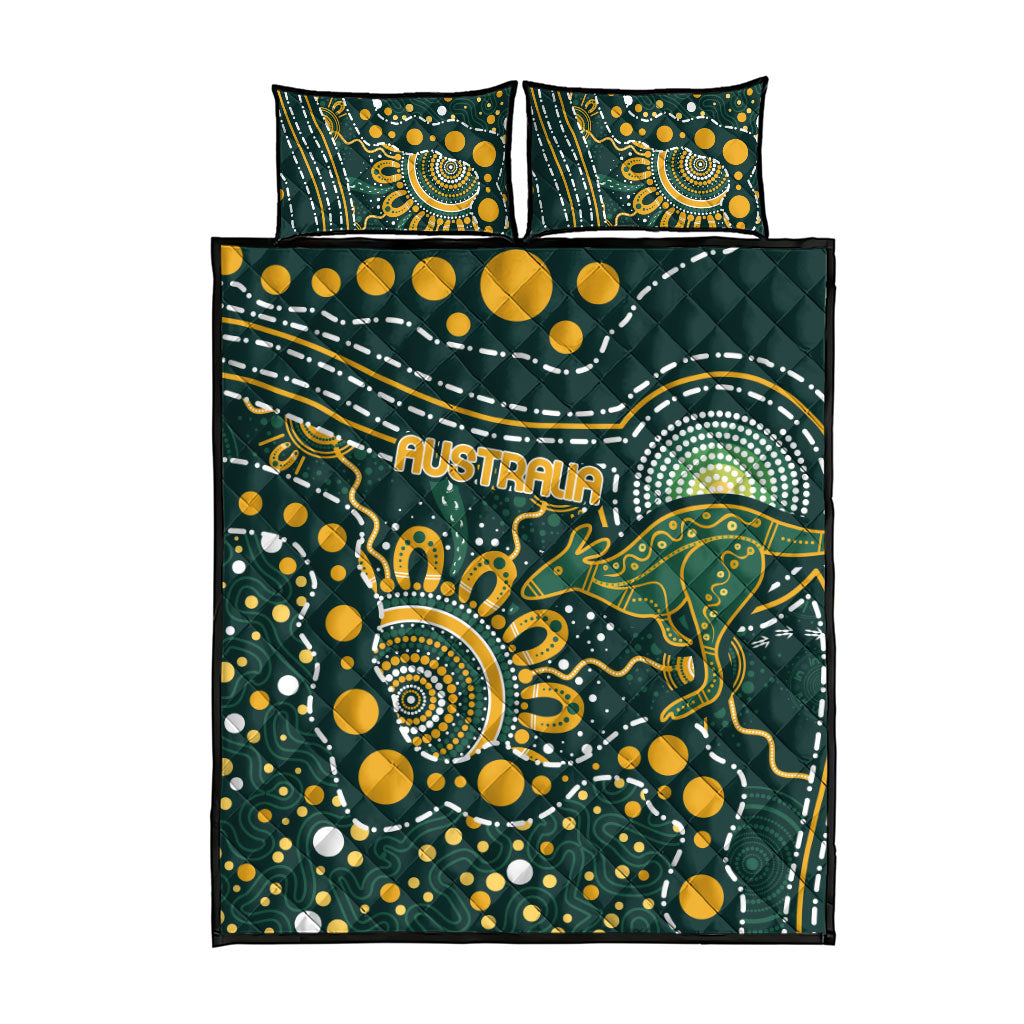 Australia Kangaroos Indigenous Quilt Bed Set Aboriginal Arts - Rising Sun