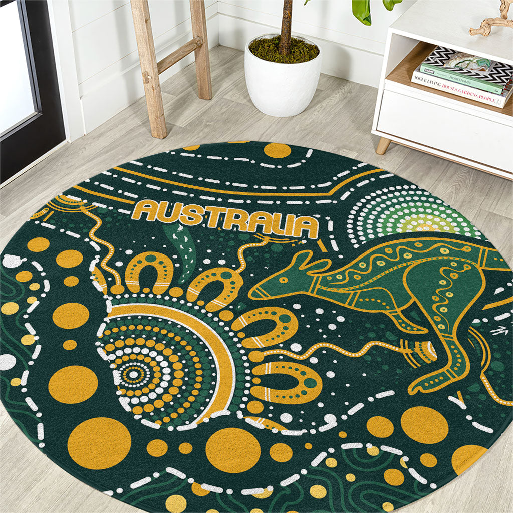 Australia Kangaroos Indigenous Round Carpet Aboriginal Arts - Rising Sun