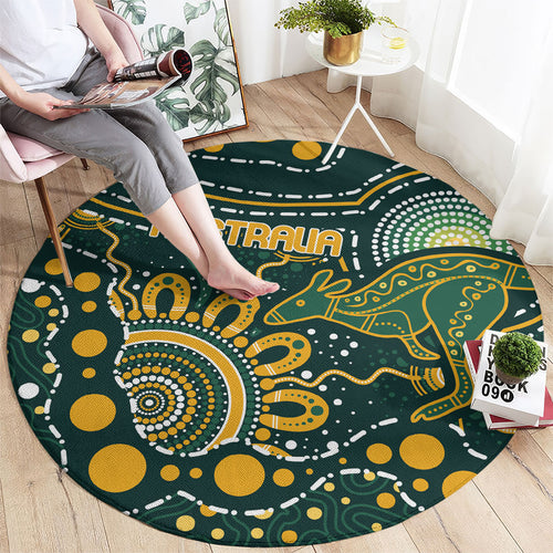 Australia Kangaroos Indigenous Round Carpet Aboriginal Arts - Rising Sun
