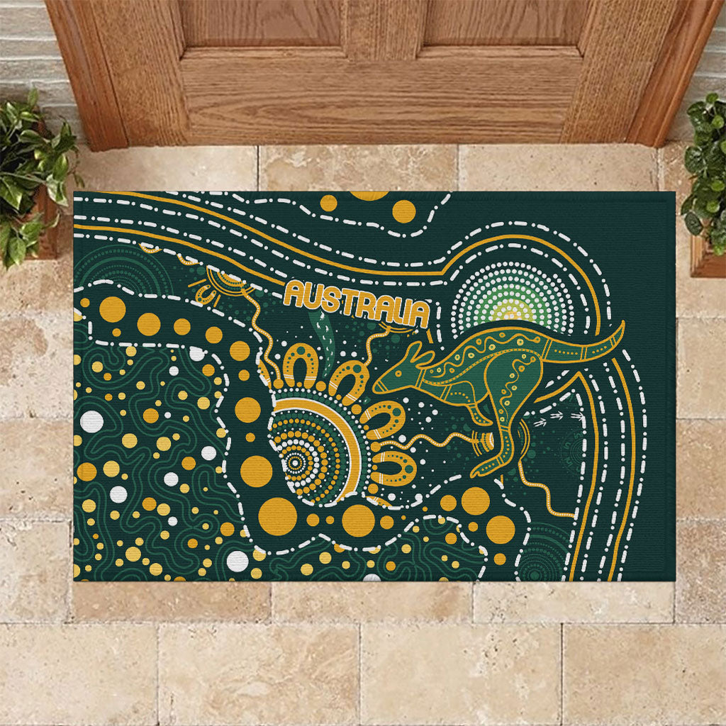Australia Kangaroos Indigenous Rubber Doormat Aboriginal Arts - Rising Sun